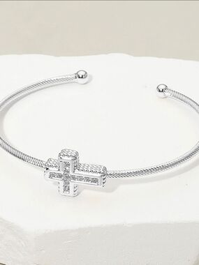 Silver Cross Cable Cuff Bracelet